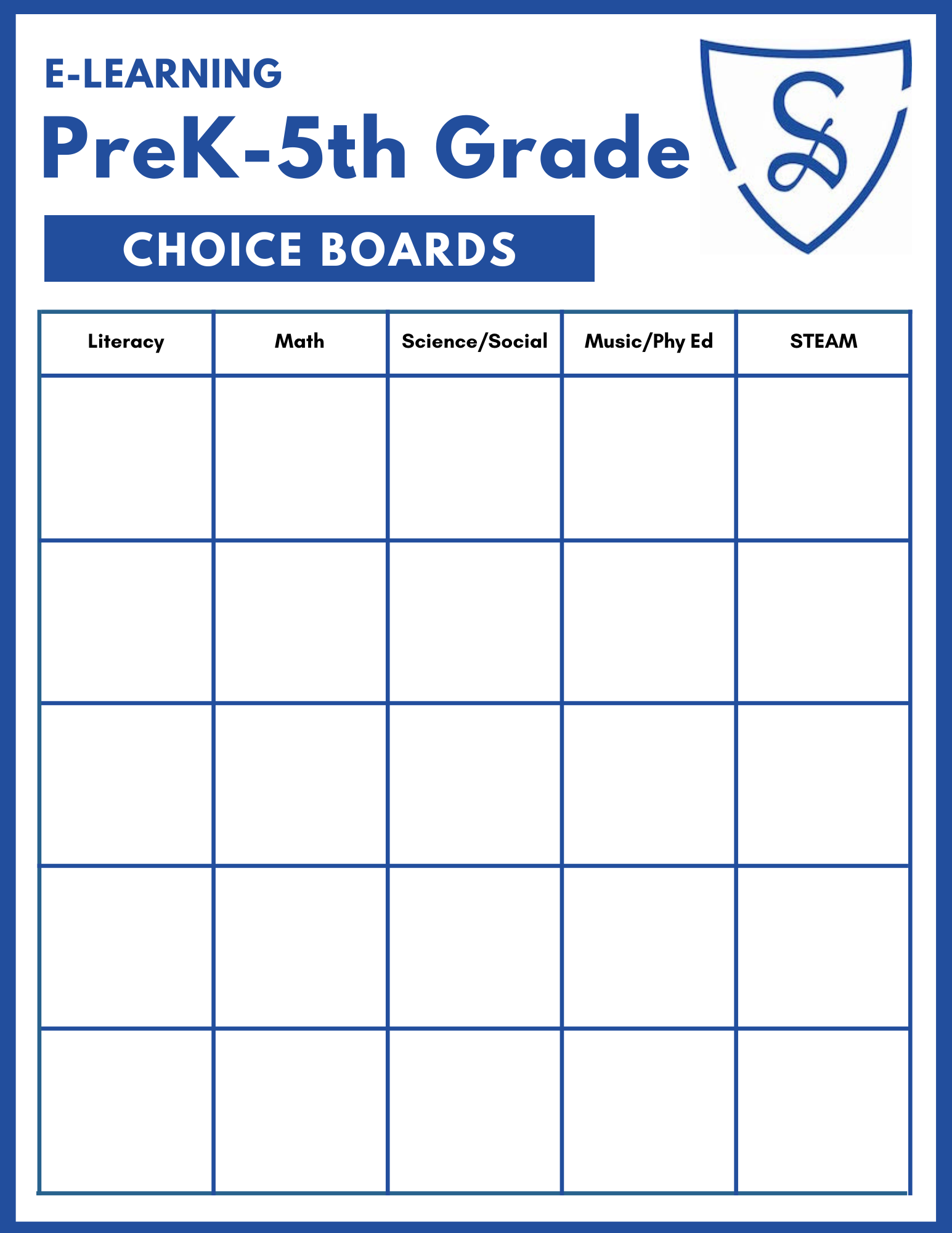 Click here for PreK-5 Choice Boards